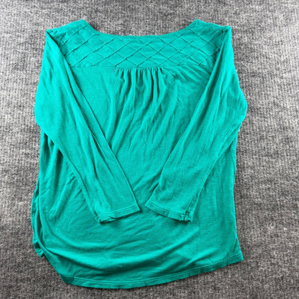 Lucky Brand Womens Teal Green V-Neck Long Sleeve Lattice Pintuck Top Size M - Picture 7 of 7